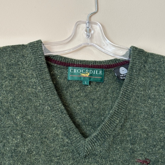 Vintage Crocodile Wool Dark Green V Neck Sweater Vest Size L Lacoste - Picture 8 of 12